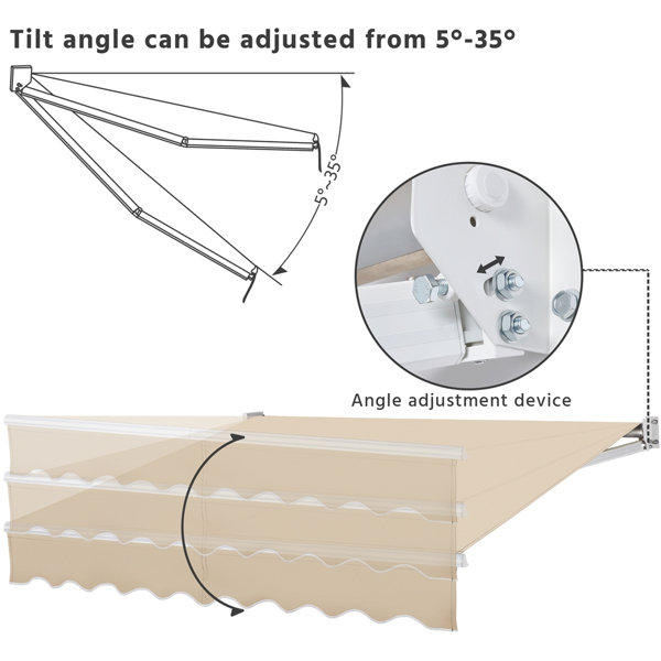 Yaheetech Size Manual Retraction Slope Patio Awning in Beige Wayfair